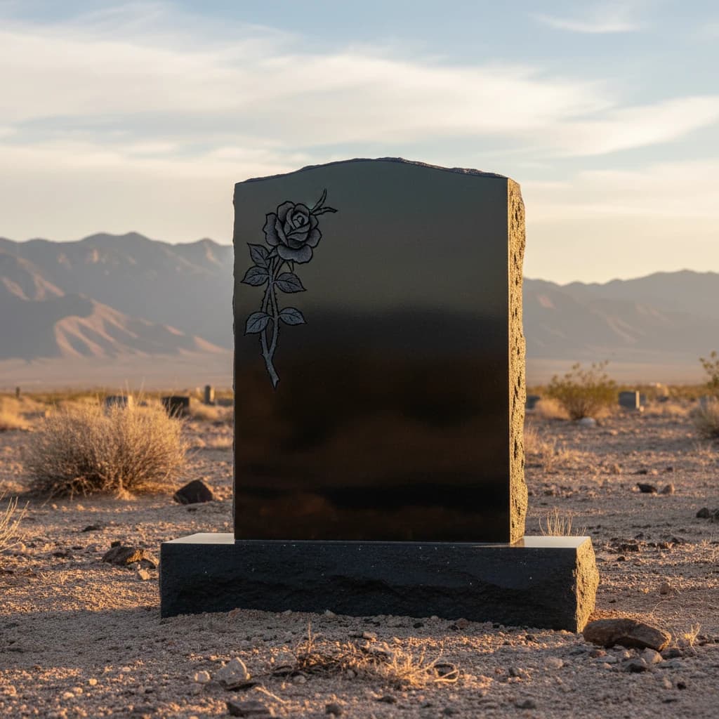 Polished black granite memorial crafted by Rose Rock Monument